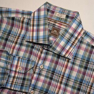 PETER MILLAR Button Down Large Multi Color Gingham Cotton Golf Long Sleeve Shirt